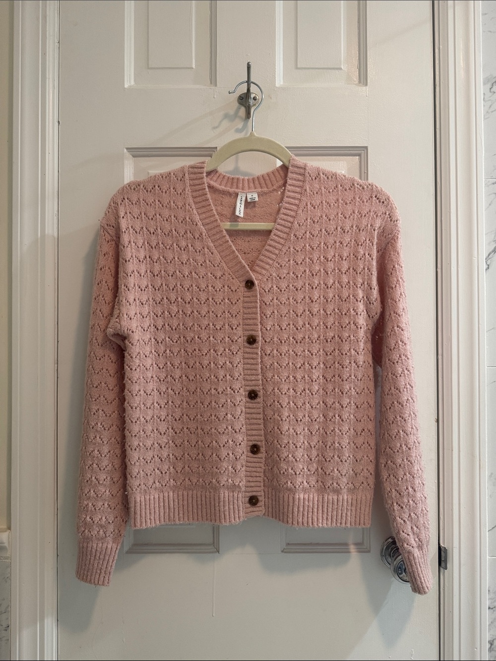 Janie and Jack Blush Pink Eyelet Knit Button-Up Cardigan